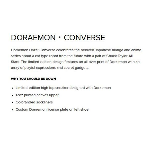 Converse Chuck Taylor All Star Doraemon Cat Robot Unisex High Top Shoes W9 NIB - Picture 13 of 13